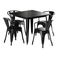 Lancaster Table & Seating Alloy Series 35 1/2" x 35 1/2" Onyx Black Standard Height Outdoor Table with 4 Arm Chairs