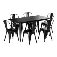 Lancaster Table & Seating Alloy Series 63" x 31 1/2" Onyx Black Standard Height Outdoor Table with 6 Cafe Chairs