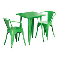 Lancaster Table & Seating Alloy Series 23 1/2" x 23 1/2" Jade Green Standard Height Outdoor Table with 2 Arm Chairs