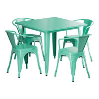 Lancaster Table & Seating Alloy Series 35 1/2" x 35 1/2" Aquamarine Standard Height Outdoor Table with 4 Arm Chairs