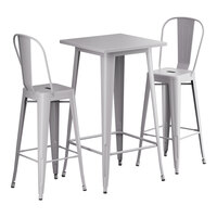 Lancaster Table & Seating Alloy Series 23 1/2" x 23 1/2" Nickel Gray Bar Height Outdoor Table with 2 Cafe Barstools