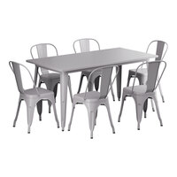 Lancaster Table & Seating Alloy Series 63" x 31 1/2" Nickel Gray Standard Height Outdoor Table with 6 Cafe Chairs