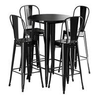 Lancaster Table & Seating Alloy Series 30" Round Onyx Black Bar Height Outdoor Table with 4 Cafe Barstools