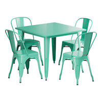 Lancaster Table & Seating Alloy Series 35 1/2" x 35 1/2" Aquamarine Standard Height Outdoor Table with 4 Cafe Chairs