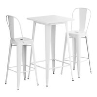 Lancaster Table & Seating Alloy Series 23 1/2" x 23 1/2" Pearl White Bar Height Outdoor Table with 2 Cafe Barstools