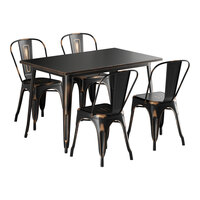 Lancaster Table & Seating Alloy Series 47 1/2" x 29 1/2" Distressed Copper Standard Height Outdoor Table with 4 Cafe Chairs