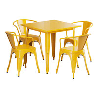 Lancaster Table & Seating Alloy Series 31 1/2" x 31 1/2" Citrine Yellow Standard Height Outdoor Table with 4 Arm Chairs