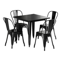 Lancaster Table & Seating Alloy Series 31 1/2" x 31 1/2" Onyx Black Standard Height Outdoor Table with 4 Cafe Chairs