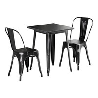 Lancaster Table & Seating Alloy Series 23 1/2" x 23 1/2" Distressed Onyx Black Standard Height Outdoor Table with 2 Cafe Chairs