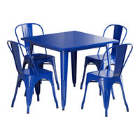 Lancaster Table & Seating Alloy Series 35 1/2" x 35 1/2" Blue Quartz Standard Height Outdoor Table with 4 Cafe Chairs