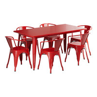 Lancaster Table & Seating Alloy Series 63" x 31 1/2" Ruby Red Standard Height Outdoor Table with 6 Arm Chairs