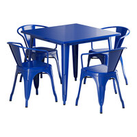 Lancaster Table & Seating Alloy Series 35 1/2" x 35 1/2" Blue Quartz Standard Height Outdoor Table with 4 Arm Chairs