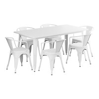 Lancaster Table & Seating Alloy Series 63" x 31 1/2" Pearl White Standard Height Outdoor Table with 6 Arm Chairs