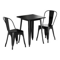 Lancaster Table & Seating Alloy Series 23 1/2" x 23 1/2" Onyx Black Standard Height Outdoor Table with 2 Cafe Chairs