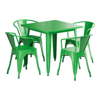 Lancaster Table & Seating Alloy Series 31 1/2" x 31 1/2" Jade Green Standard Height Outdoor Table with 4 Arm Chairs