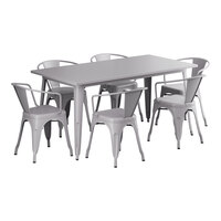 Lancaster Table & Seating Alloy Series 63" x 31 1/2" Nickel Gray Standard Height Outdoor Table with 6 Arm Chairs