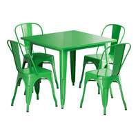 Lancaster Table & Seating Alloy Series 35 1/2" x 35 1/2" Jade Green Standard Height Outdoor Table with 4 Cafe Chairs