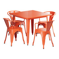 Lancaster Table & Seating Alloy Series 35 1/2" x 35 1/2" Amber Orange Standard Height Outdoor Table with 4 Arm Chairs