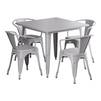 Lancaster Table & Seating Alloy Series 35 1/2" x 35 1/2" Nickel Gray Standard Height Outdoor Table with 4 Arm Chairs