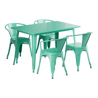 Lancaster Table & Seating Alloy Series 47 1/2" x 29 1/2" Aquamarine Standard Height Outdoor Table with 4 Arm Chairs