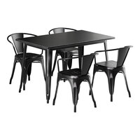 Lancaster Table & Seating Alloy Series 47 1/2" x 29 1/2" Distressed Onyx Black Standard Height Outdoor Table with 4 Arm Chairs