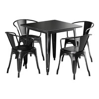 Lancaster Table & Seating Alloy Series 31 1/2" x 31 1/2" Distressed Onyx Black Standard Height Outdoor Table with 4 Arm Chairs