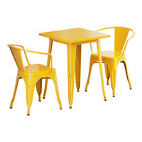 Lancaster Table & Seating Alloy Series 23 1/2" x 23 1/2" Citrine Yellow Standard Height Outdoor Table with 2 Arm Chairs