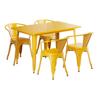 Lancaster Table & Seating Alloy Series 47 1/2" x 29 1/2" Citrine Yellow Standard Height Outdoor Table with 4 Arm Chairs