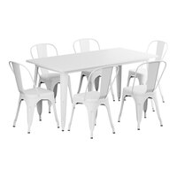 Lancaster Table & Seating Alloy Series 63" x 31 1/2" Pearl White Standard Height Outdoor Table with 6 Cafe Chairs