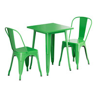 Lancaster Table & Seating Alloy Series 23 1/2" x 23 1/2" Jade Green Standard Height Outdoor Table with 2 Cafe Chairs