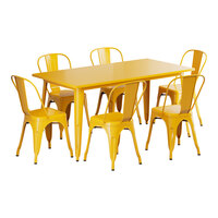 Lancaster Table & Seating Alloy Series 63" x 31 1/2" Citrine Yellow Standard Height Outdoor Table with 6 Cafe Chairs