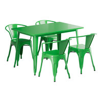 Lancaster Table & Seating Alloy Series 47 1/2" x 29 1/2" Jade Green Standard Height Outdoor Table with 4 Arm Chairs