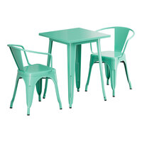 Lancaster Table & Seating Alloy Series 23 1/2" x 23 1/2" Aquamarine Standard Height Outdoor Table with 2 Arm Chairs