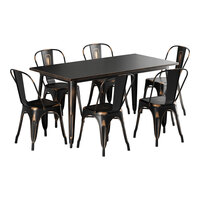 Lancaster Table & Seating Alloy Series 63" x 31 1/2" Distressed Copper Standard Height Outdoor Table with 6 Cafe Chairs