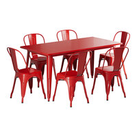 Lancaster Table & Seating Alloy Series 63" x 31 1/2" Ruby Red Standard Height Outdoor Table with 6 Cafe Chairs