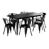 Lancaster Table & Seating Alloy Series 63" x 31 1/2" Onyx Black Standard Height Outdoor Table with 6 Arm Chairs