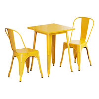 Lancaster Table & Seating Alloy Series 23 1/2" x 23 1/2" Citrine Yellow Standard Height Outdoor Table with 2 Cafe Chairs