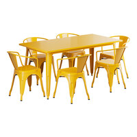 Lancaster Table & Seating Alloy Series 63" x 31 1/2" Citrine Yellow Standard Height Outdoor Table with 6 Arm Chairs