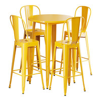 Lancaster Table & Seating Alloy Series 30" Round Citrine Yellow Bar Height Outdoor Table with 4 Cafe Barstools