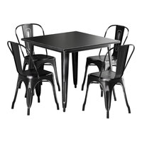 Lancaster Table & Seating Alloy Series 35 1/2" x 35 1/2" Distressed Onyx Black Standard Height Outdoor Table with 4 Cafe Chairs