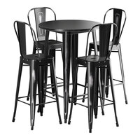 Lancaster Table & Seating Alloy Series 30" Round Distressed Onyx Black Bar Height Outdoor Table with 4 Cafe Barstools