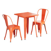 Lancaster Table & Seating Alloy Series 23 1/2" x 23 1/2" Amber Orange Standard Height Outdoor Table with 2 Cafe Chairs