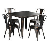 Lancaster Table & Seating Alloy Series 35 1/2" x 35 1/2" Distressed Copper Standard Height Outdoor Table with 4 Cafe Chairs