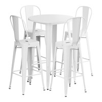 Lancaster Table & Seating Alloy Series 30" Round Pearl White Bar Height Outdoor Table with 4 Cafe Barstools