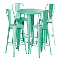 Lancaster Table & Seating Alloy Series 30" Round Aquamarine Bar Height Outdoor Table with 4 Cafe Barstools