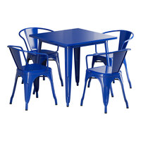 Lancaster Table & Seating Alloy Series 31 1/2" x 31 1/2" Blue Quartz Standard Height Outdoor Table with 4 Arm Chairs