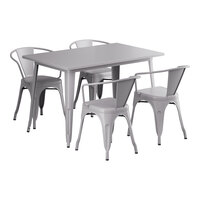 Lancaster Table & Seating Alloy Series 47 1/2" x 29 1/2" Nickel Gray Standard Height Outdoor Table with 4 Arm Chairs