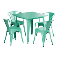 Lancaster Table & Seating Alloy Series 31 1/2" x 31 1/2" Aquamarine Standard Height Outdoor Table with 4 Arm Chairs