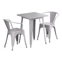 Lancaster Table & Seating Alloy Series 23 1/2" x 23 1/2" Nickel Gray Standard Height Outdoor Table with 2 Arm Chairs