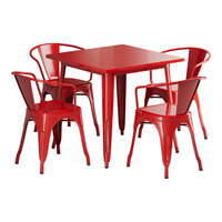 Lancaster Table & Seating Alloy Series 31 1/2" x 31 1/2" Ruby Red Standard Height Outdoor Table with 4 Arm Chairs